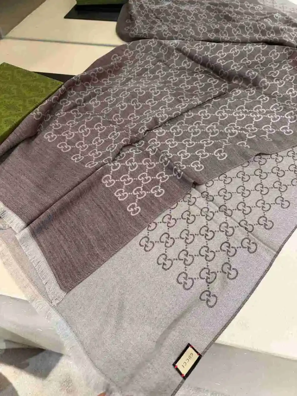 GUCCI Grey Gradient GG Monogram Scarf